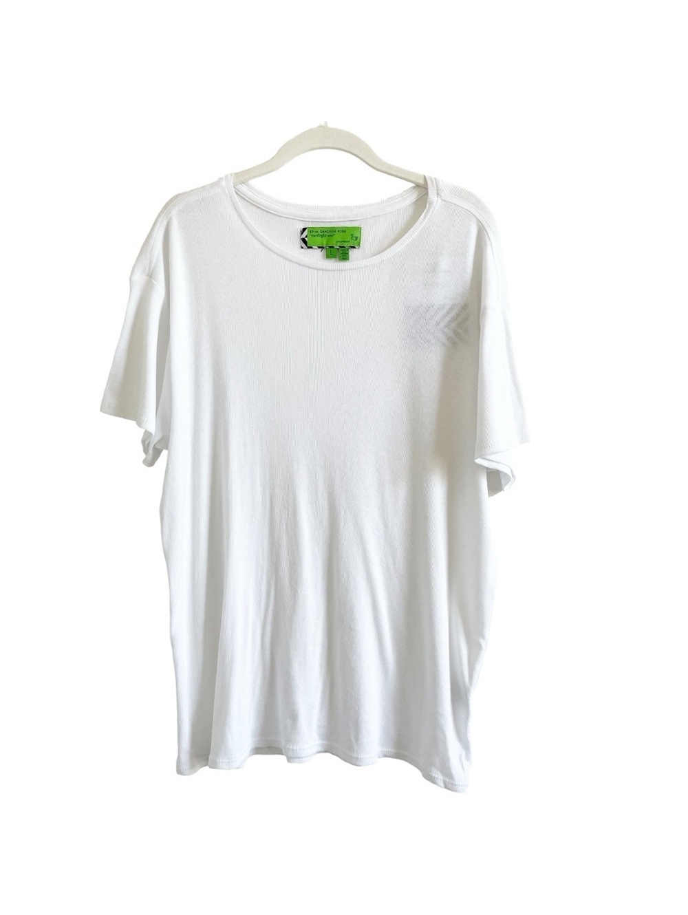 Sandrine Rose White Ribbed Short Sleeve Tee Shirt Size Large Tunic Casual Cotton